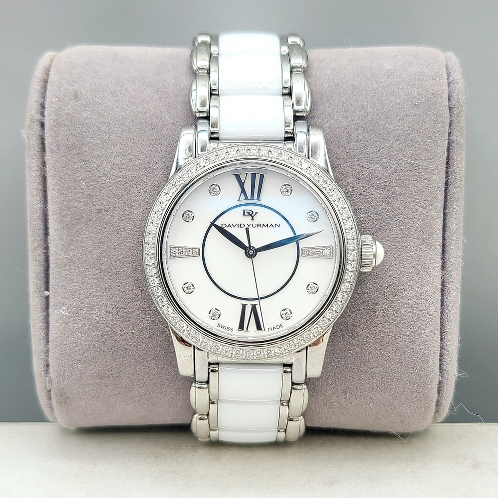 David Yurman Classic Quartz Watch With Diamond Bezel and White Ceramic